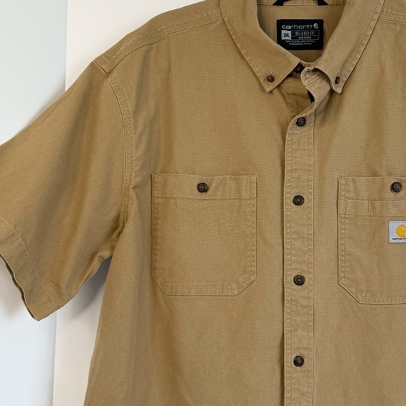 Carhartt Rugged Flex Men Shirt Short Sleeve Relaxed Fit Midweight Khaki Size XXL - Picture 7 of 14